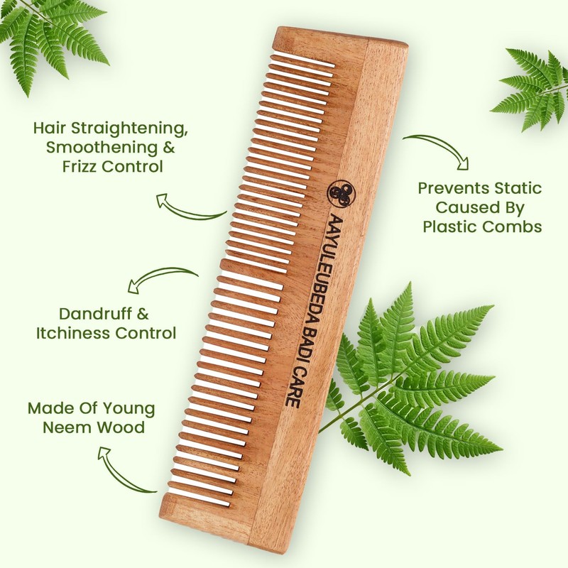 Aayuleubeda Badi Care Neem Wooden Comb Handmade Anti Dandruff Neem