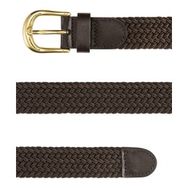 Streeze Ladies Stretch Belts - 5 Sizes Elasticated Woven Braided Fabric. 1 inch Wide with Gold Buckle (X Large, Brown)