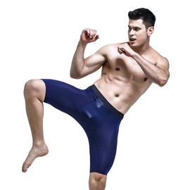 Ouruikia Men's Underwear Silky Smooth Boxer Briefs Quick Dry Long Leg Traceless Mens Boxer Briefs Underwear Grey Blue M
