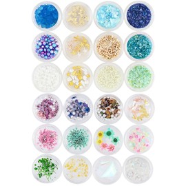 Princess-style Nail Parts, Resin Parts, Aurora Film, Marine, Star Sand, Butterfly, Set of 24