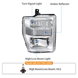 DWVO Headlights Assembly Compatible with 08 09 10 2008 2009 2010 Ford Super duty Headlamps (Chrome Housing Clear Lens White Reflector)