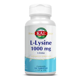 KAL L-Lysine 1000 mg/Aminoácido L-Lisina/ 50 Tabletas, Vegetariano, Tecnología ActivTab™ (absorción en 30 min), Aminoácido en forma libre