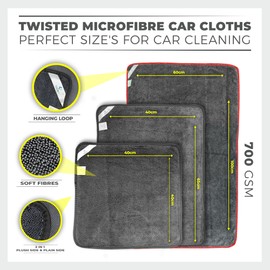 Towelogy X009 Microfibre Extra Large Car Drying Towel 60x100cm with Twisted Piles Rapid Drying - XXL Auto Towel Lint Free & Absorbent (1, L (40x40cm))