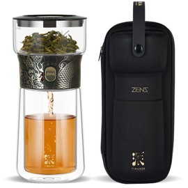 ZENS Cool Glass Teapot with Infuser, Smart One Touch Tea Maker for Loose Tea Diffusers with Insulated Mug and Portable Tea Kits, Enchanted Teapot Alternatives for Tea Lover Gifts