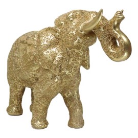 Large Feng Shui Royal Gold Ornate Mandala Design Elephant With Trunk Up Figurine