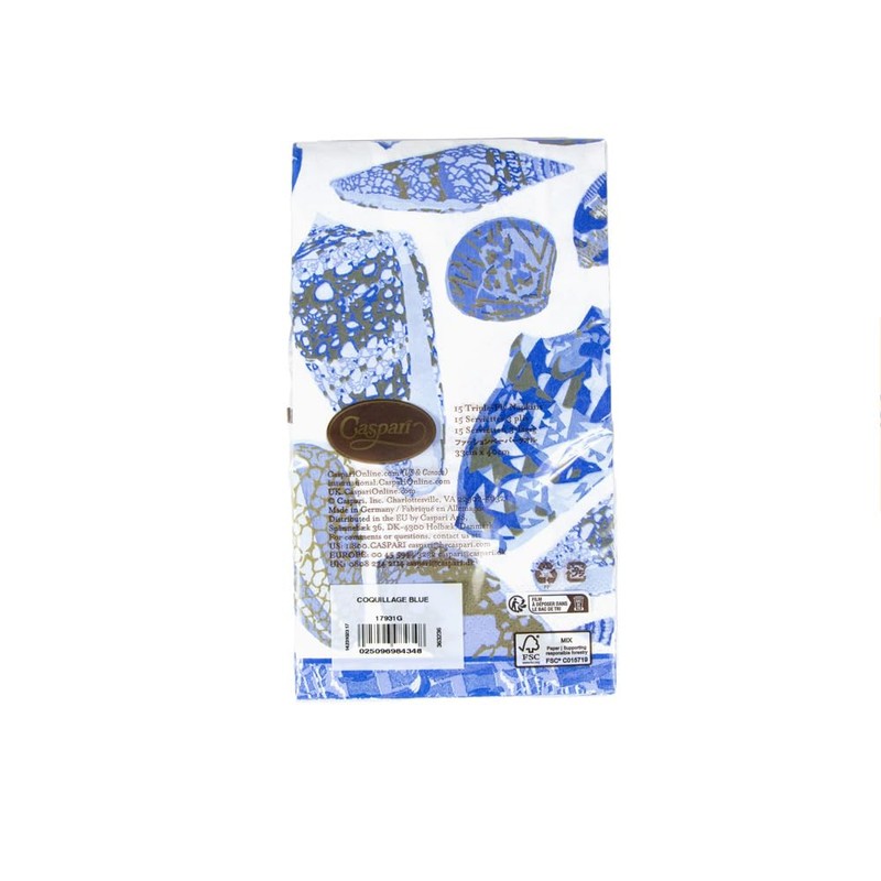 Caspari Coquillage Blue Guest Towel Napkins - 15 Per Package