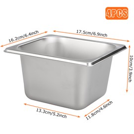 YAYODS YAYODS 4PCS Stainless Steel Gastronorm Pan 1/6 with Lid, Quarter Stainless Steel Food Containers Pot Pan, 100mm Deep, Silver
