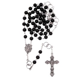 Wowser Black Wedding Rosary with Special Intertwining Rings, Religious Matrimony Gift, 2 Inch Crucifix