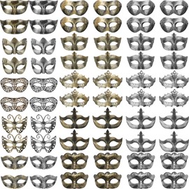 Sureio 60 Pcs Masquerade Mask Vintage Antique Masks Mardi Gras Masks Bulk Adults Teens Party Mask Venetian Masks for Party Cosplay Performance Prop