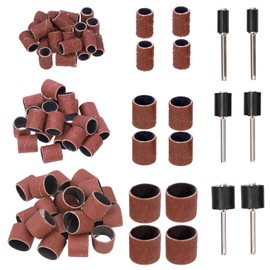 Glarks 132Pcs Sanding Drum Set Including 120Pcs 80/120/240 Grit Drum Sander Sanding Sleeves Sanding Bands and 12Pcs Drum Mandrels for Rotary Tool