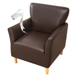 FUANGUI Waterproof PU Leather Banquet Armchair Slipcover Chair Covers with Arms, Stretch Club Chair Slipcover Soft Sofa Covers Anti-Slip Furniture Protector for Dogs Pets Home Living Room Decor