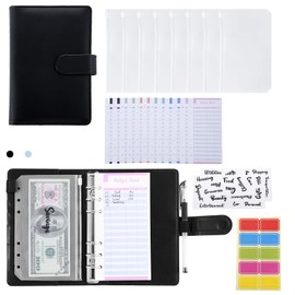 NICOOTH Budget Binder Cash Envelopes for Budgeting Money Organizer for Cash Money Envelopes for cash Leather A6 Budget Binder with zipper envelopes (blackblack)