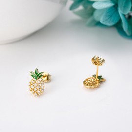SHEAISRS Pineapple Earrings 925 Sterling Silver Pineapple Stud Earrings for Women Fruit Jewelry for Women Teen