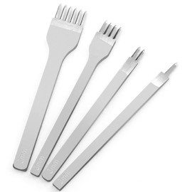 Glarks 4Pcs 3mm White Steel 1/2/4/6 Prong Leather Stitching Punch Leather Craft Tool, Diamond Lacing Stitching Chisel Hole Punches Kits for DIY Handcraft Leather Punching Wallets Shoes
