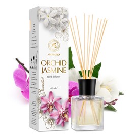 Reed Diffuser Orchid-Jasmine 3.4 Fl Oz - Fresh & Long Lasting Fragrance - Gift Set with 10 Bamboo Sticks - Good for Aromatherapy - Spa - Home - Kitchen - Bath - Office