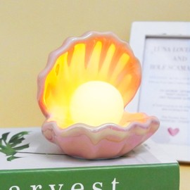 Naimo Shell Pearl Night Light Bedside Ceramic LED Night Lamp Shell Tabletop Light for Bedroom Home Decor Birthday Gift