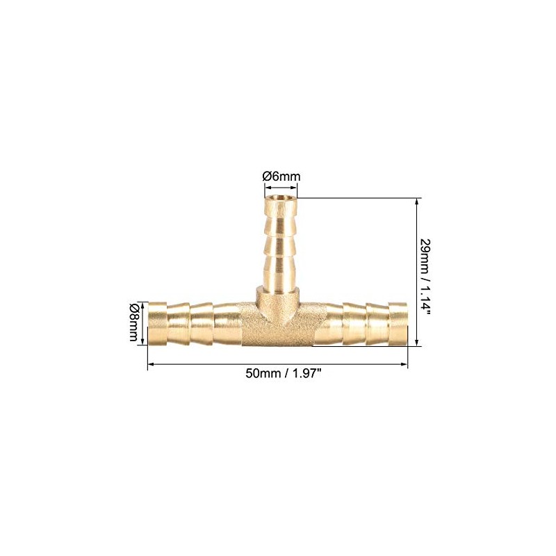 sourcing map Tee Brass Barb Fitting Reducer 3 Way, Fit