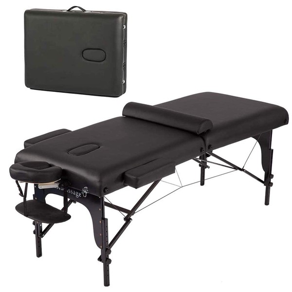 Massage Table 4 Inches Memory Sponge Portable Massage Bed 77” Long 30” Wide Height Adjustable 2 Fold PU Facial Cradle Salon Table with Carry Case