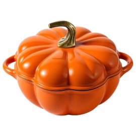 Pumpkin Design Ceramic Enamel Cast Iron Metal Dutch Oven 4.5QT Non-Stick Dishwasher Safe Gas Induction Ready Stainless Steelcolor: KI02074OR, capacity: 4.5QT, Diameter: 11.84IN