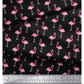Soimoi 44 Inches Wide Flamingo Print Moss Georgette Fabric 130 GSM Dressmaking Material by The Yard - Black