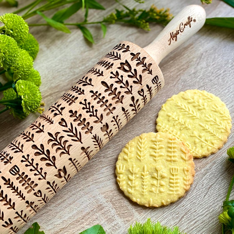 HERB PLANZEN Embossing Rolling Pin for Homemade Pastries Engraved Rolling