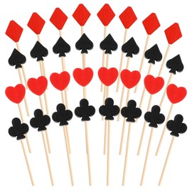 100 PCS Casino Cocktail Picks, Bamboo Poker Toothpicks, Appetizer Toothpicks for Party Food Fruits Dessert, Black and Red Poker Cocktail Toothpicks Decoration for Appetizers