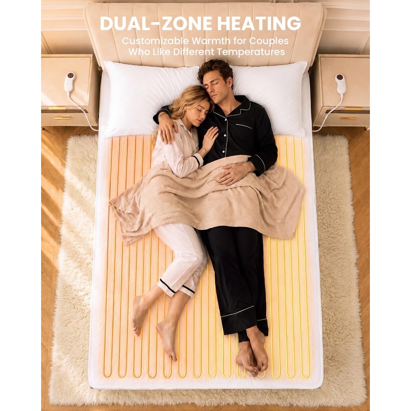 Heated Mattress Pad Queen: Even Fast Heating 125.6°F Dual Control