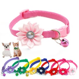 Puppy Collar with Flower Nylon Buckle Cat Collar with Bells for XS Tiny Pet Dogs Girl Kitten Boy Small Animal, Pink X-Small