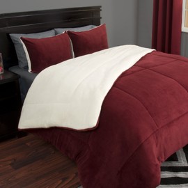 Bedford Home 3 Piece Sherpa/Fleece Comforter Set - King - Burgundy