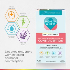 Health & Her Multivitamin Supplement for Women Taking Hormonal Contraception - Nutrition Support for Women & Teen Girls on The Pill - 1 Month Supply, 60 Tablets - Vegetarian & Gluten Free