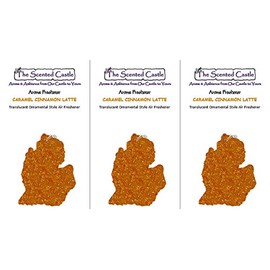 The Scented Castle 3 Pack Caramel Cinnamon Latte Scented Michigan Shape Car Air Fresheners