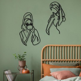 3 Pcs Metal Wall Art Decor Minimalist Abstract Woman Wall Art metal Modern Line Drawing Wall Art Decor Female Single Line Wall Home Hanging for Bedroom Kitchen Bathroom Living Room(Black, Romantic)