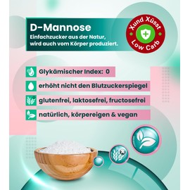 D-Mannose 250g Fine Powder | Purity > 99% | Vegan Vegetable Fermented | Gluten Free, Lactose Free, Fructose Free | High Solubility | 60% Sweetening Power of Sugar