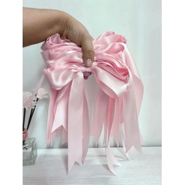 2 Pack Ivory Bow Garland 110inch Pre-String Stain Bow Banner | 1 Sheet Masking Tape for Hang | Handmade Bow Decoration for Birthday Bridal & Baby Shower Bachelorette Party (Pink, 110inch)