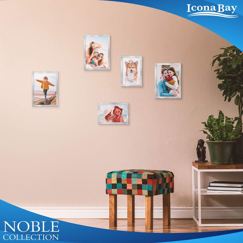 Icona Bay 5x7 Picture Frames (Silver, 6 Pack), Modern Professional