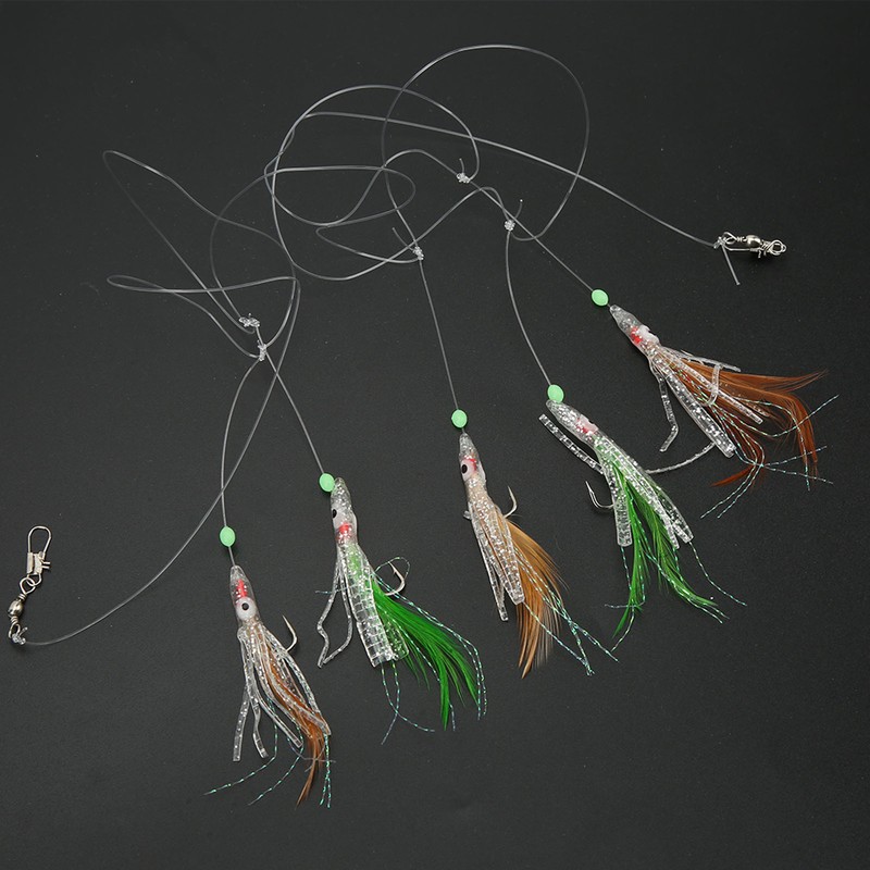 5 Set Octopus Simulation Fishing Rigs Luminous Fishing Lure Bait