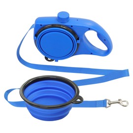 3 in 1 Dog Lead With Foldable Water Bowl Trash Bag Compartment, Medium Collar, Figure of 8 Dog Harness, Flexi Lead, Anti Tangle Leash for Pets Outdoors