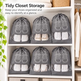 Non-Woven Shoe Storage Bags for Travel & Closet Organization – Foldable Drawstring Shoe Dust Bags with Clear Window