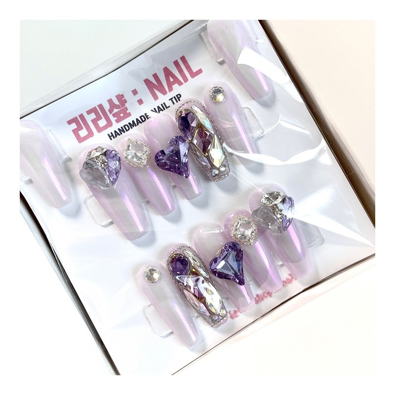 Purple Aurora Princess handmade nail tips - short ballerina /