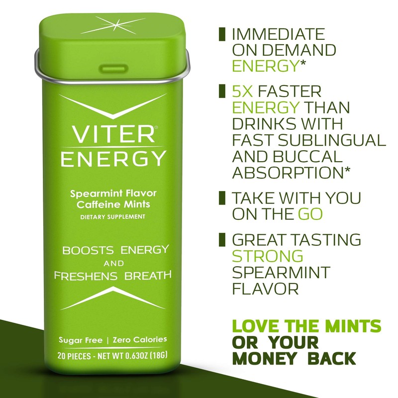 Viter Energy 40mg Caffeine Mints - Sugar Free, B Vitamins,