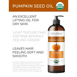 velona Pumpkin Seed Oil USDA Certified Organic - 8 Fl Oz | 100% Pure and Natural Carrier Oil | Unrefined, Cold Pressed | Cooking, Face, Hair, Body & Skin Care | Use Today - Enjoy Result