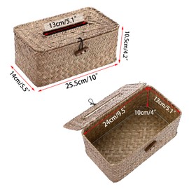 BTSKY Rectangular Rattan Tissue Box - Decorative Woven Tissue Box, Seagrass Napkin Paper Holder, Retro Facial Paper Box for Home Office Car