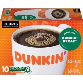 Dunkin' Decaf Medium Roast Coffee, 10 K Cups for Keurig Coffee Makers (Packaging May Vary)