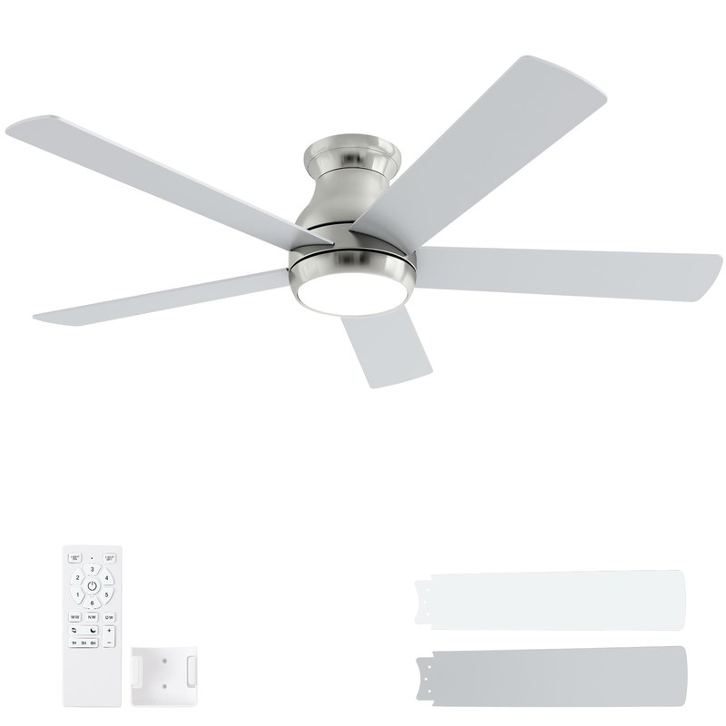 POCHFAN 52 Inch Brushed Nickel Ceiling Fans with Lights and