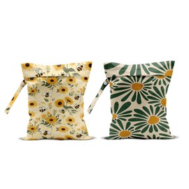 Hanamiya Na 2Pcs Sunflower Print Wet Bags, Wet Dry Bag Reusable Zipper Pouch for Swimsuit, Diapers, Travel, Pool, Beach, Dirty Yoga Gym Clothes, Toiletries, Waterproof Birthday Christmas Gifts