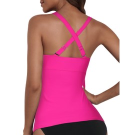 coastal rose Underwire Tankini for Big Busted Women Ruched Tummy Control Bathing Suit Top Twist V Neck Swimsuits Hot Pink US14