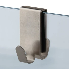 Fackelmann Doppelhaken für Glasduschwand TECNO, Handtuchhalter aus Edelstahl, Kleiderhaken zum Einhängen in die Duschtür (Farbe: Silber), Menge: 1 Stück
