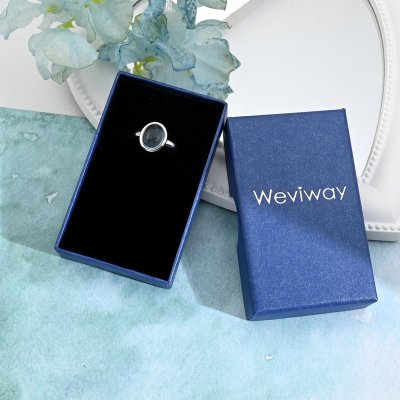 Weviway Silver Plated Aquamarine Ring with Oval Shape, Light Blue,