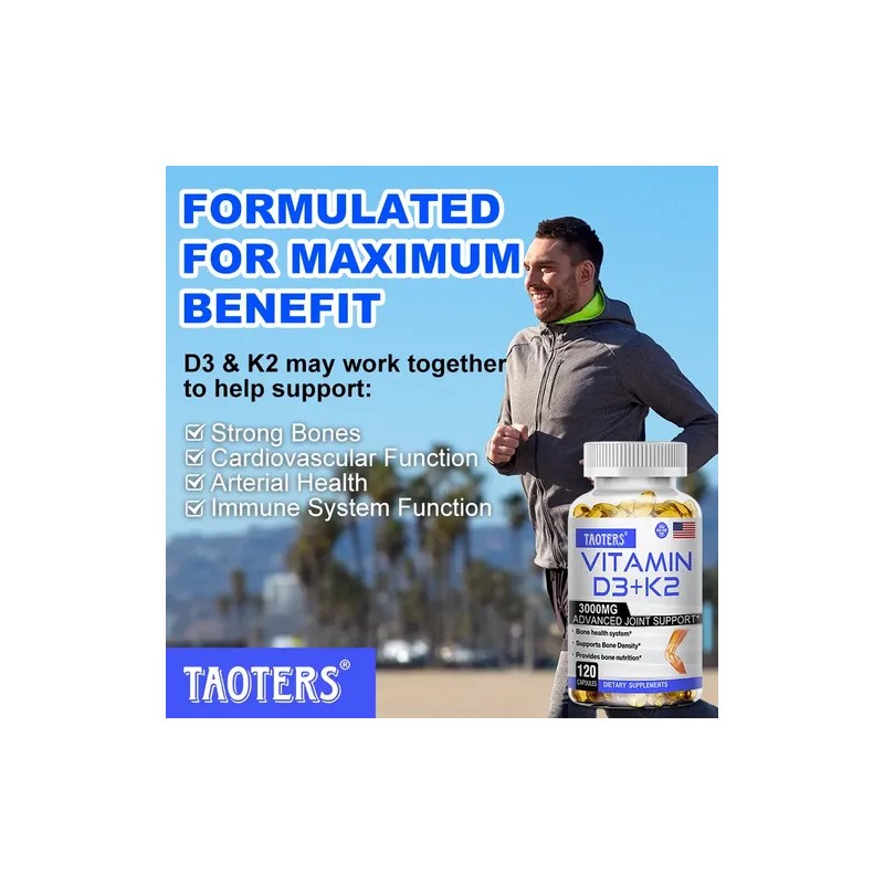 Taoters K2d3 120 Cápsulas, Vitamina D3, K2, Sin Sabor