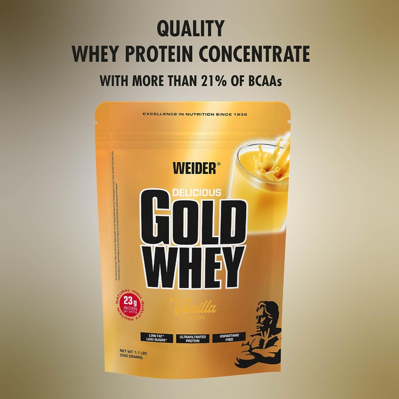 Weider Gold Whey Protein, Vanilla, Natural Protein Source, 24g of